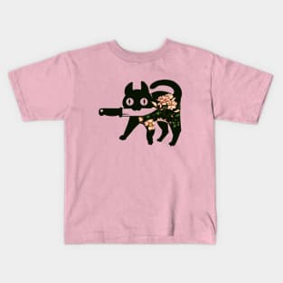 Ninja Flower Cat with Knifes Kids T-Shirt